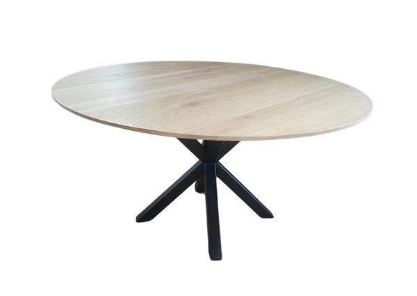 Ronde Eikenhouten Eettafel 150 cm met Stalen Onderstel